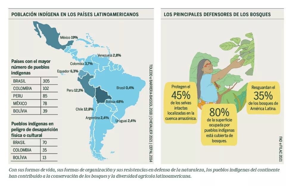 Población indígena en los países latinoamericanos /los principales defensores de los bosques 