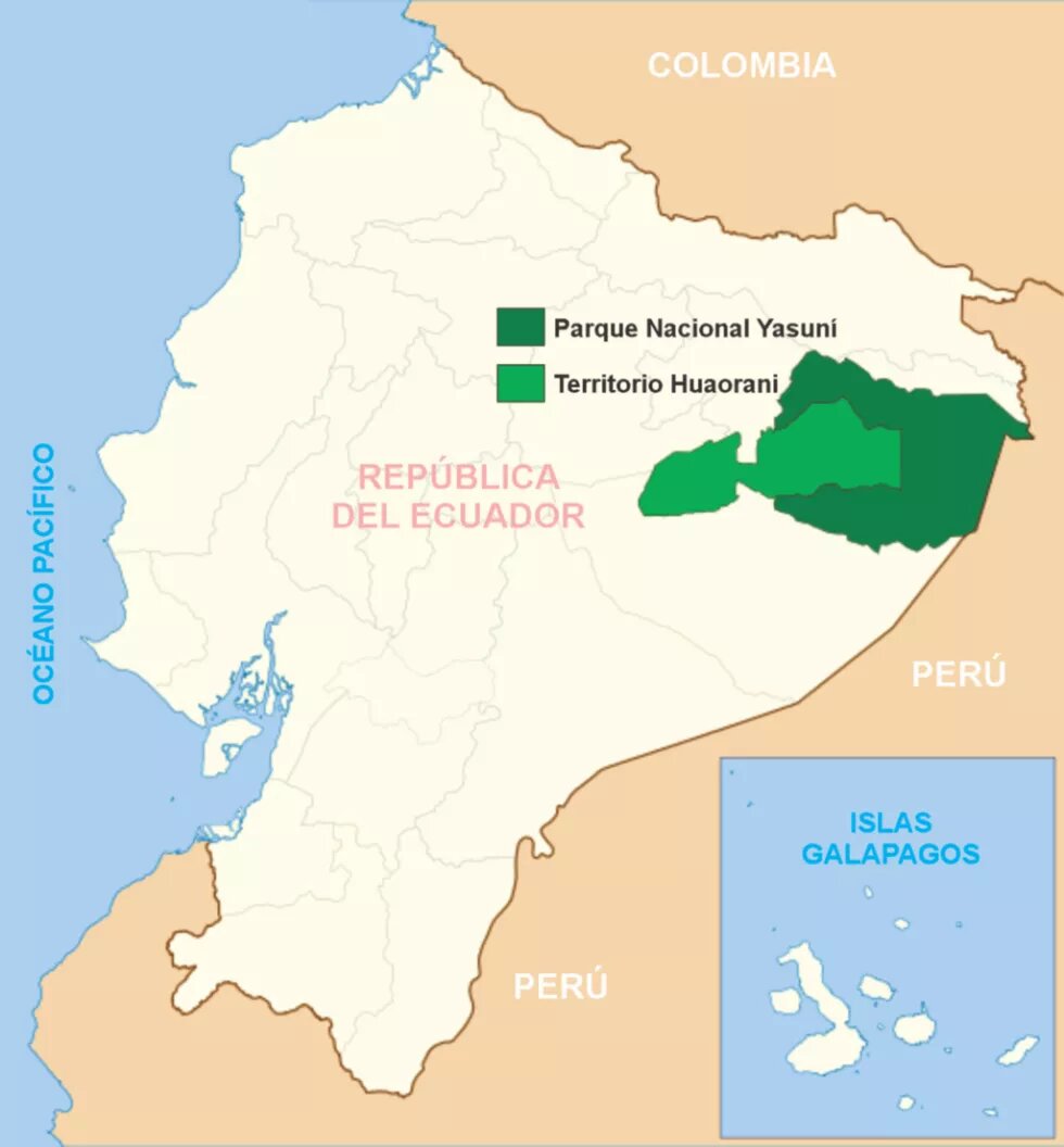 Mapa de Ecuador Parque Nacoinal Yasuní. Ecuador